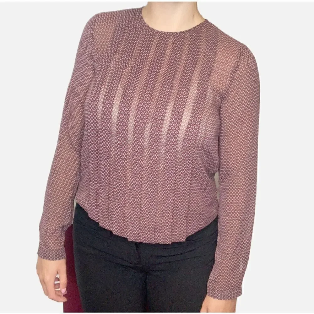 Seidensticker Blouse Women’s Long Sleeve Maroon Pleated Front Top Size 34 Small - Picture 10 of 12